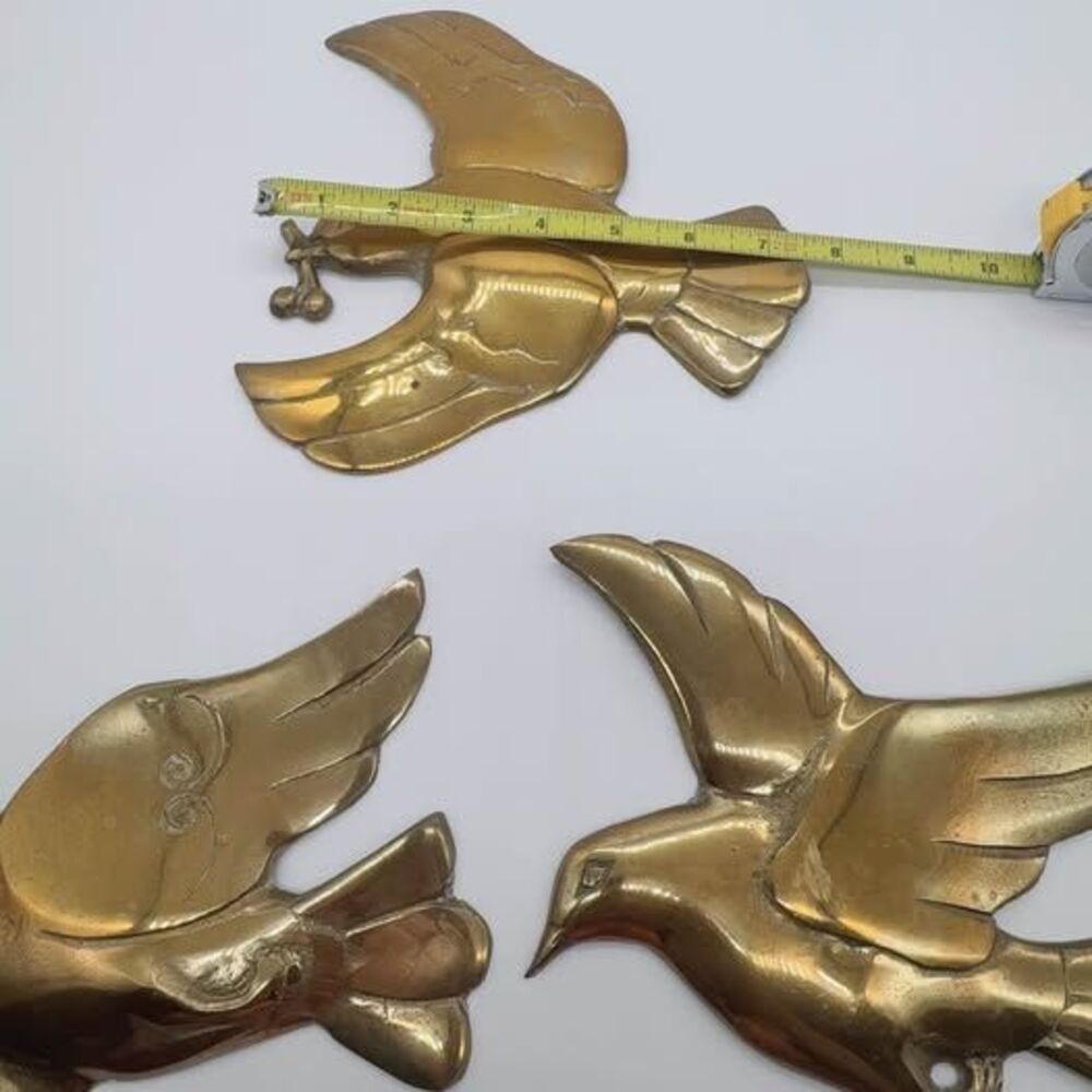 Vintage Brass Flying Birds Wall Decor Set of 3 Mid Century Peace Dove - Picture 5 of 7